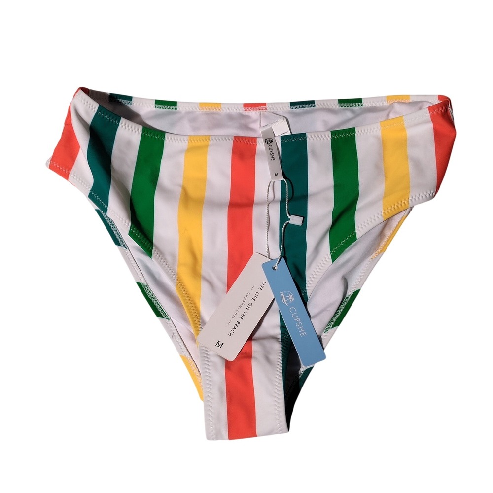 CUPSHIE Women Striped High Waisted Bikini Bottom Swimsuit Size M NWT (27" Waist)